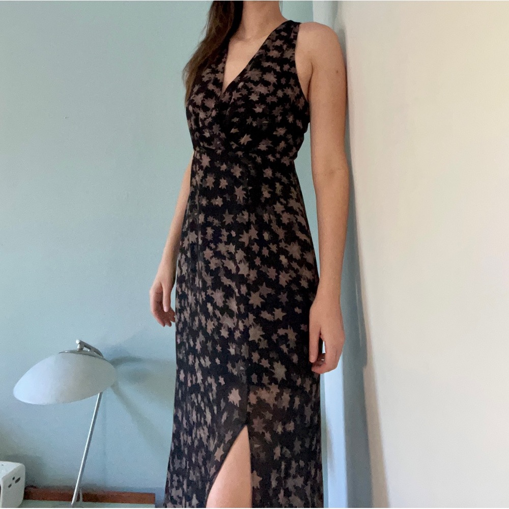 BCBGeneration Black and Taupe Sheer Star Print Dress - Picture 1 of 7